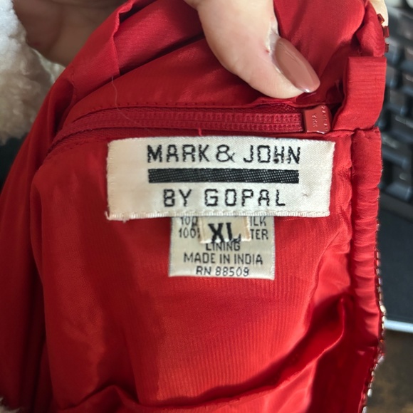 Vintage 90's Red Beaded Silk Full Length Evening Dress - XL - Picture 5 of 13